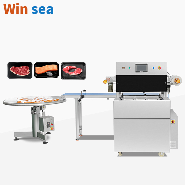 Automatic Multi-Function Meat Food Tray Sealer Pneumatic-driven MAP Skin for Cooked Meals for Film Foil Packaging Assembly Line