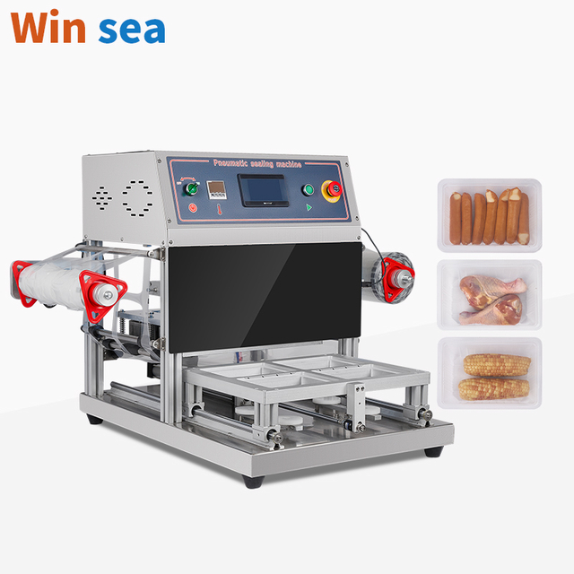 280 Tabletop Map Tray Sealing Machine Fast Food Nitrogen Flush Packaging Machine Nitrogen With Automatic Film Cut for Seafood