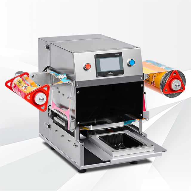 MAP Food Tray Boxes Sealer Automatic High Efficiency Foil Film Sealing Machine for Restaurant Takeaway Packaging